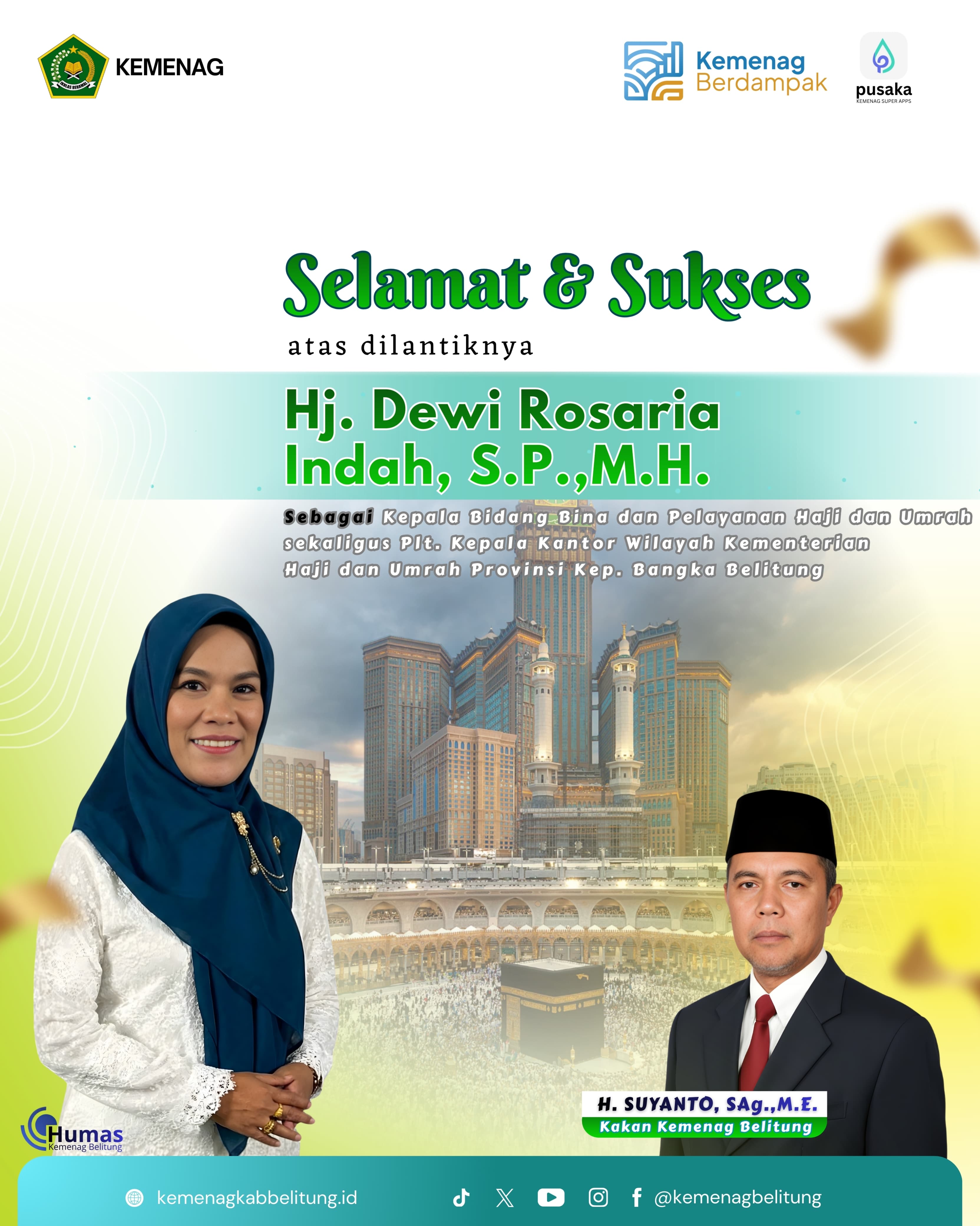 Selamat dan Sukses Atas pelantikan Hj. Dewi Rosaria Indah, S.P.,M.H.