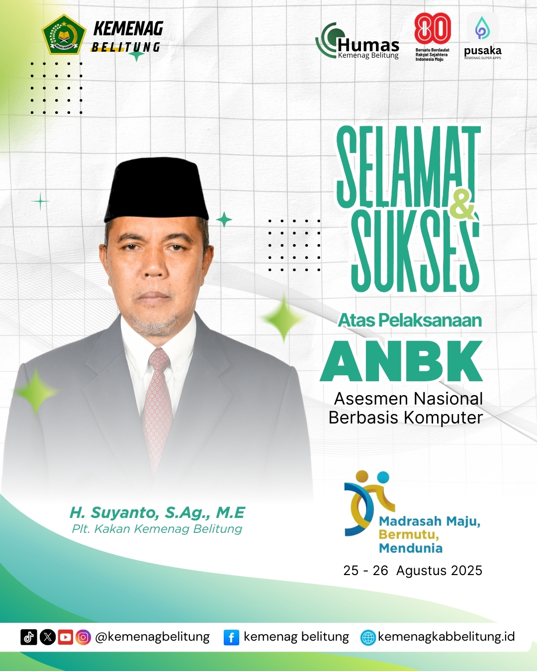 Selamat dan sukses atas pelaksanaan Asesmen Nasional Berbasis Komputer (ANBK) Tahun 2025