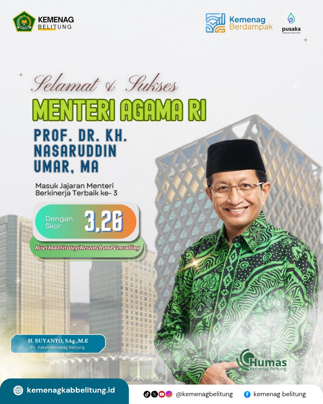 Selamat Prof. Dr. K.H. Nasaruddin Umar, M.A. sebagai Menteri Berkinerja Terbaik Ke-3